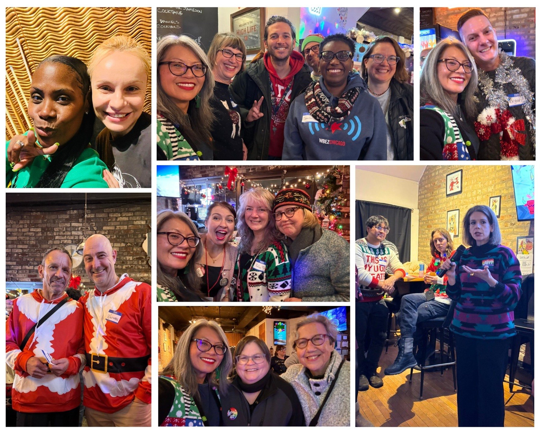 What a great Ugly Sweater Party with co-hosts @electmichellejett and @48thwarddems! ❄️🎉

Thanks to @randalls_pub for hosting us and for @thaigardenusa for the incredible food. 🩵

#48thWardChicago #LeniLove #48thWardDems

[image desc: three collages