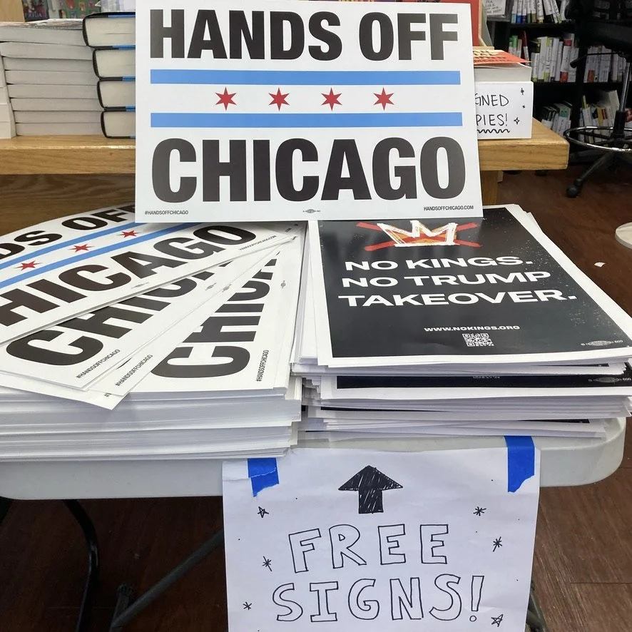 HANDS OFF CHICAGO and NO KINGS Signs