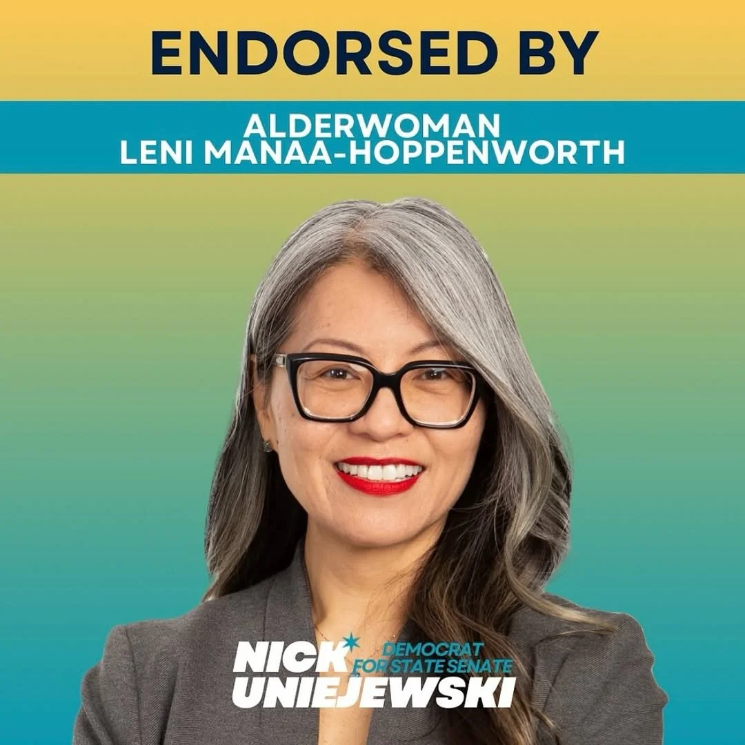 Smiling photo of Leni on Nick's endorsement graphic