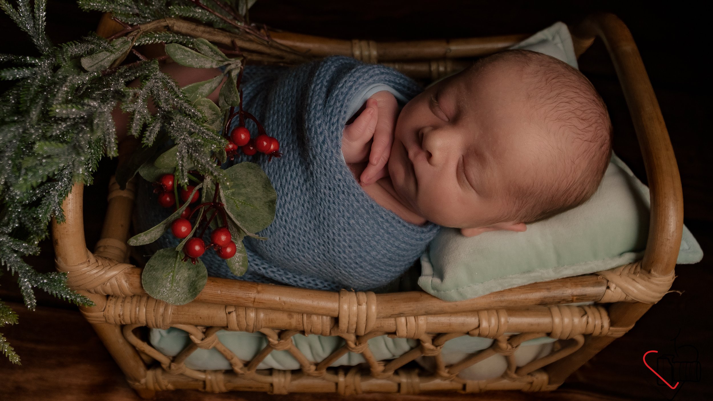 newborn Christmas photoshoot, blue color theme, Hampshire and West Sussex, UK, Chichester, Emsworth, Portsmouth, Petersfield