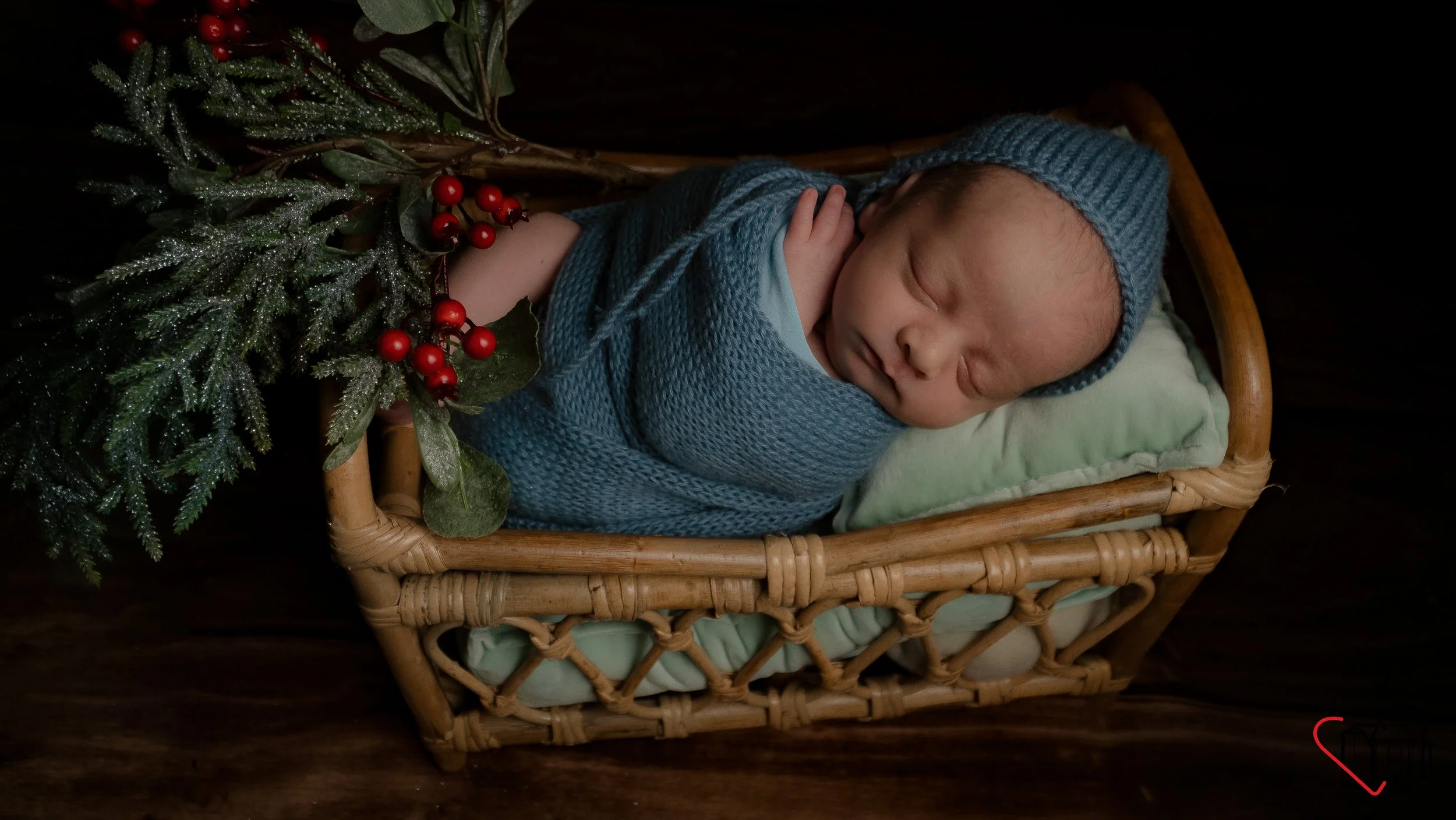 newborn Christmas photoshoot, blue color theme, Hampshire and West Sussex, UK, Chichester, Emsworth, Portsmouth, Petersfield
