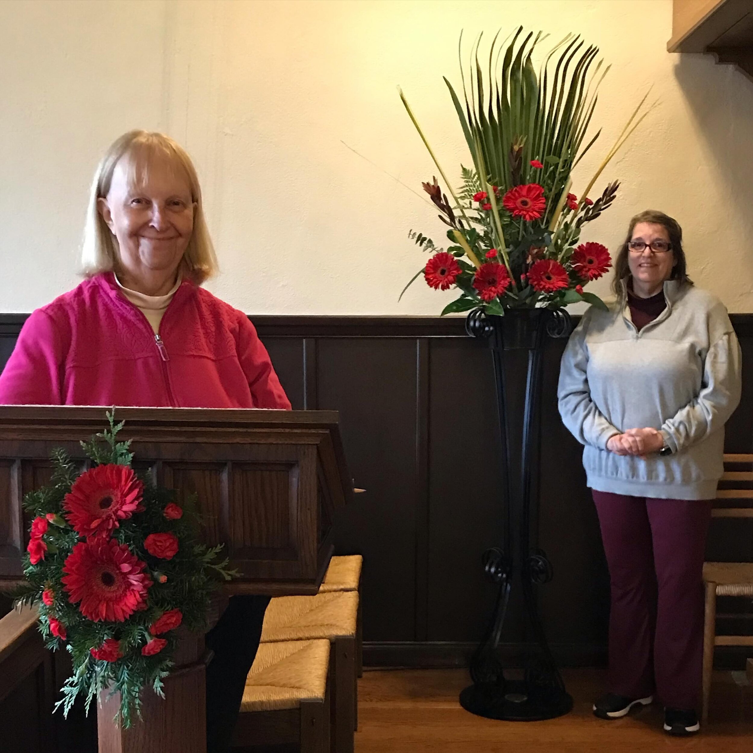 Nancy, Donna and Theresa (not shown) arranged flowers and palms, and we&rsquo;re ready for Holy Week to begin tomorrow. Join us at 9:30am for Palm Sunday; we&rsquo;ll begin in the Parish Hall and process with our palms into the sanctuary. #adventmedf