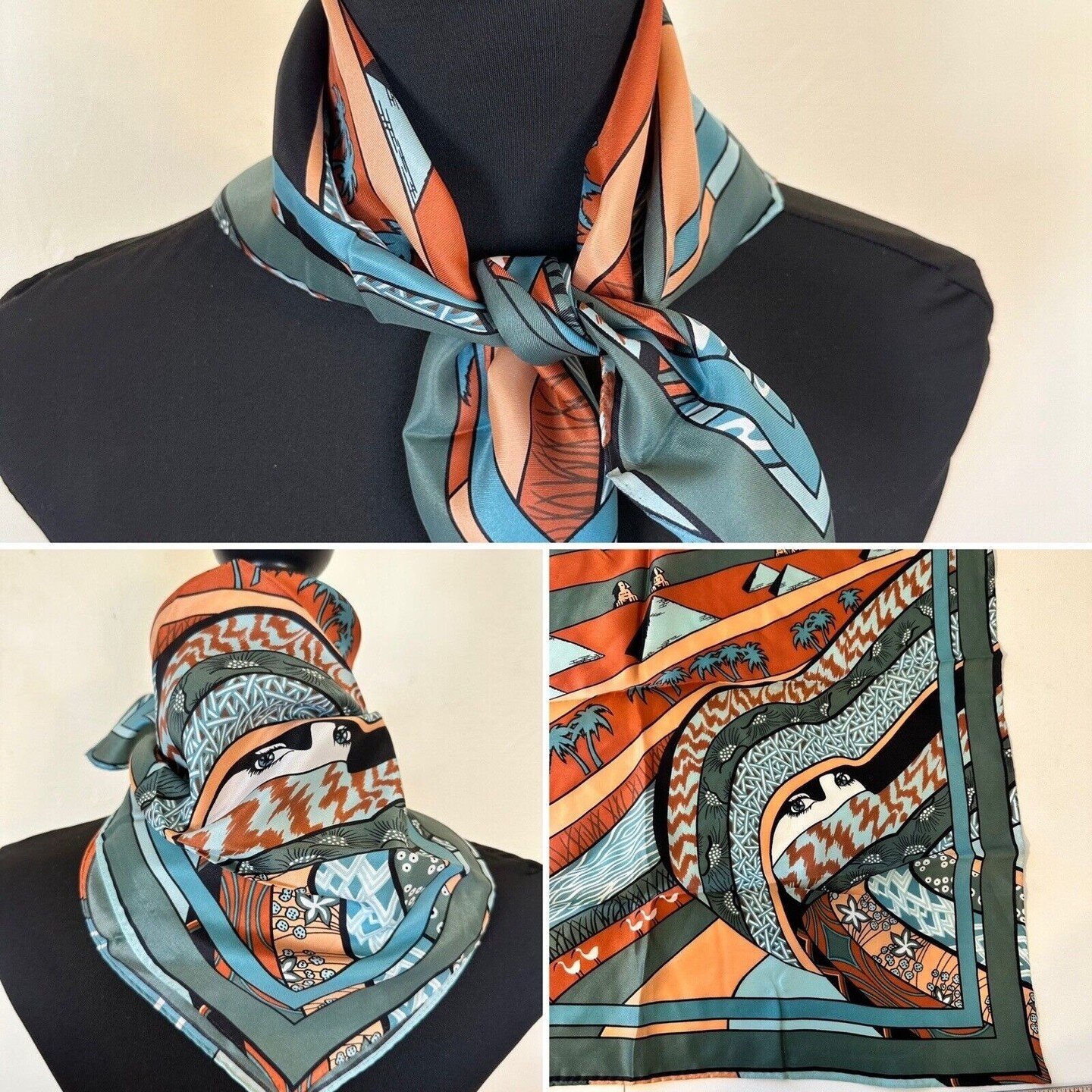 Vintage 20 Inch Square Women's Poly Scarf, Green and Brown, Egyptian Female Face
$14.99

I love this scarf. The patterns and female face are enchanting. No branding. I see no imperfections. good condition. 20&quot; square.

#womensscarf 
#vintagescar