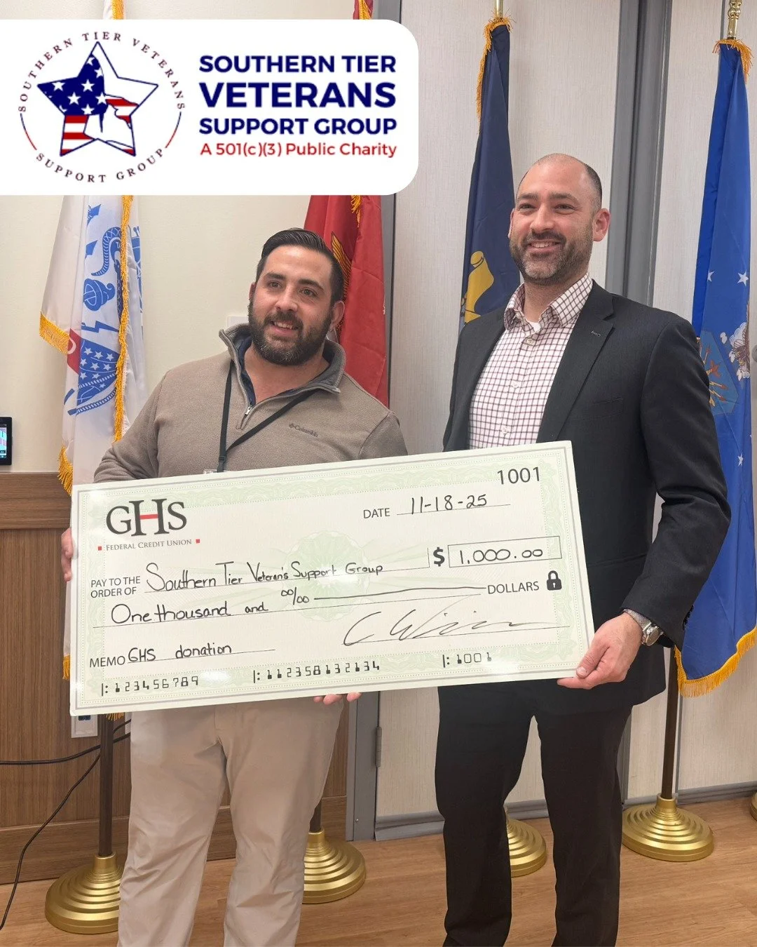 We&rsquo;re grateful for the opportunity to present this donation to the Southern Tier Veterans Support Group. At GHS, we believe in strengthening relationships with our local veterans and supporting them well beyond Veterans Day. They deserve that s