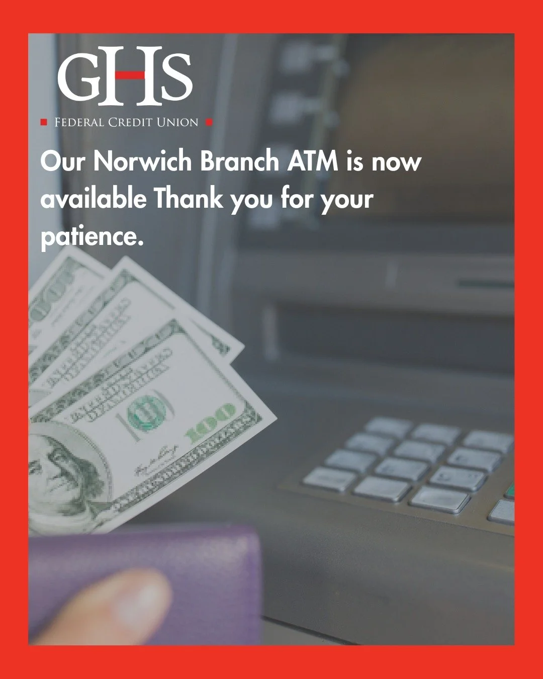 Our Norwich ATM upgrades are complete and the machine is now available for use.
Thank you for your patience as we worked to improve reliability and enhance your banking experience. 💚