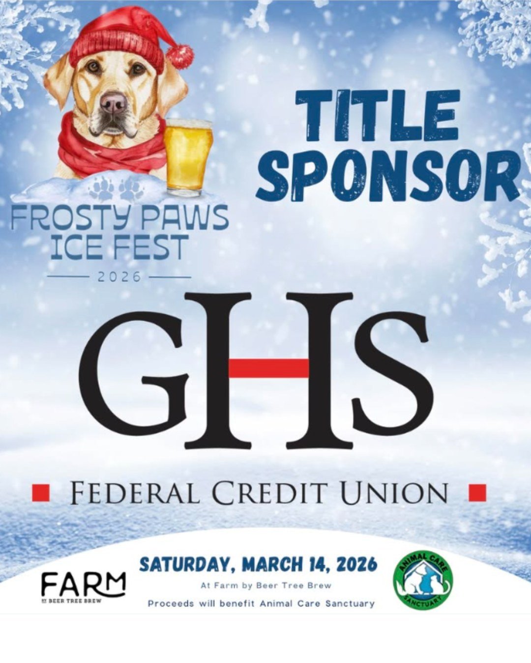 Coming up this Saturday we&rsquo;re proud to be the title sponsor of the Animal Care Sanctuary's Frosty Paws Ice Fest at Beer Tree Farm 

Expect a day full of winter fun:
🧊 Live Ice carving
🎶 Live music
📸 Great photo ops
🐕 Adoptable animals
🎮 Ic