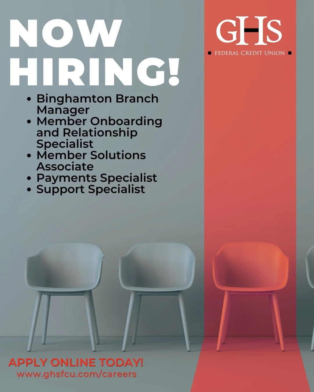 We&rsquo;re hiring 👏 GHS Federal Credit Union is growing, and we&rsquo;re looking for talented people to join our team across multiple departments. From leadership and member onboarding to payments and support roles, there are exciting opportunities
