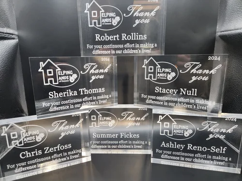 Acrylic award engraving detail