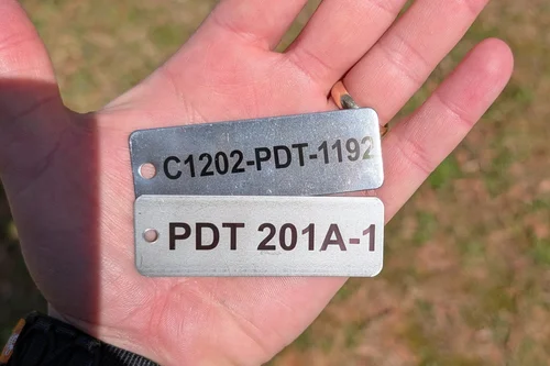 Stainless steel tags installed on equipment