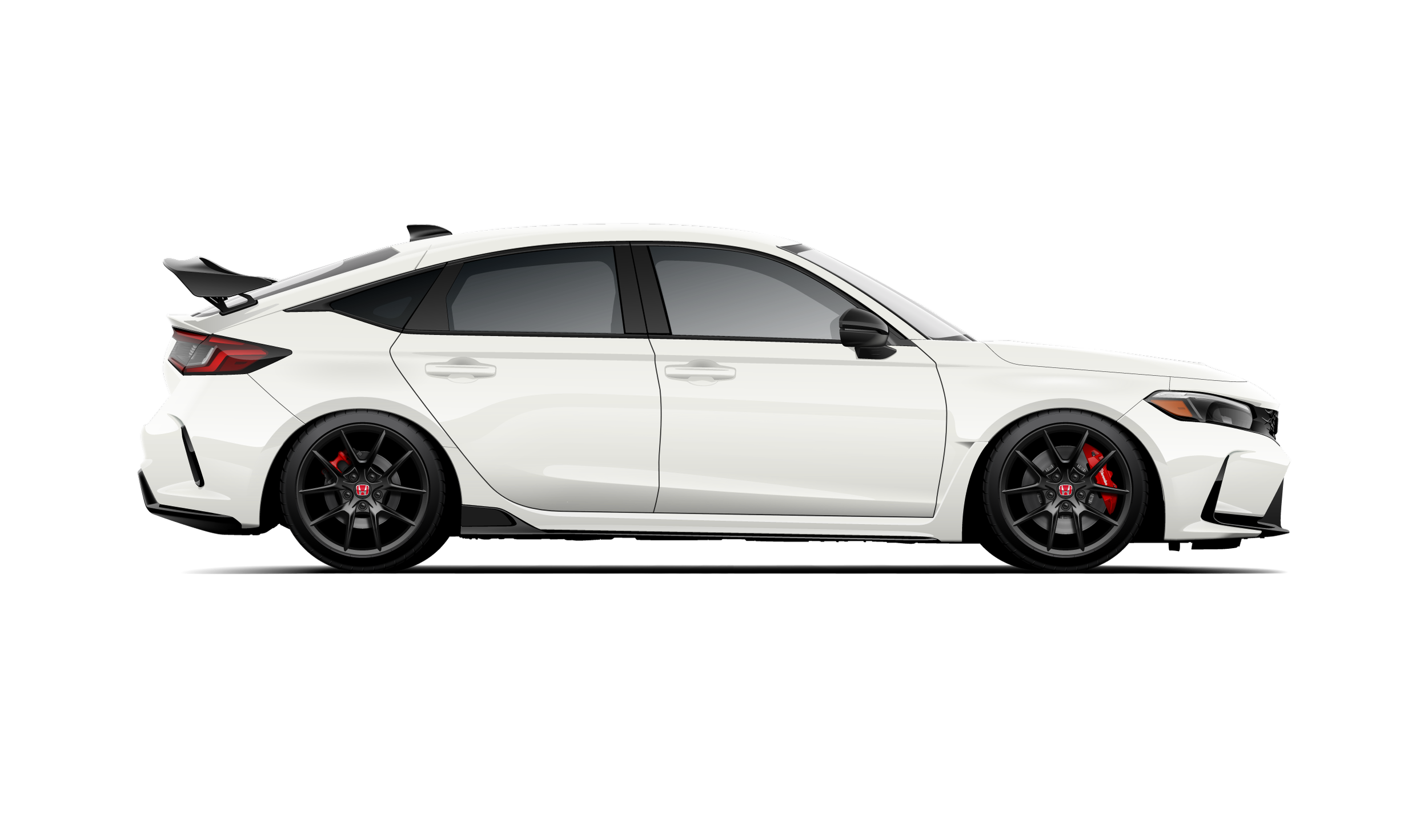 Custom artwork, hand made side profile digital vector illustration of a championship white fl5 honda civic type r