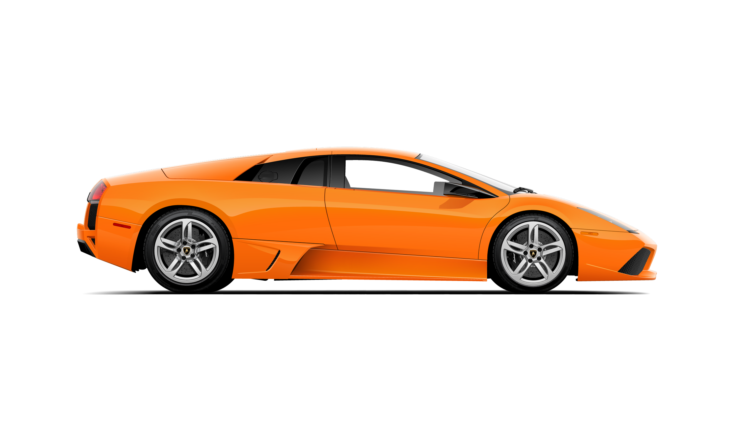 side profile digital artwork of an orange lamborghini murcielago lp640 coupe with silver wheels