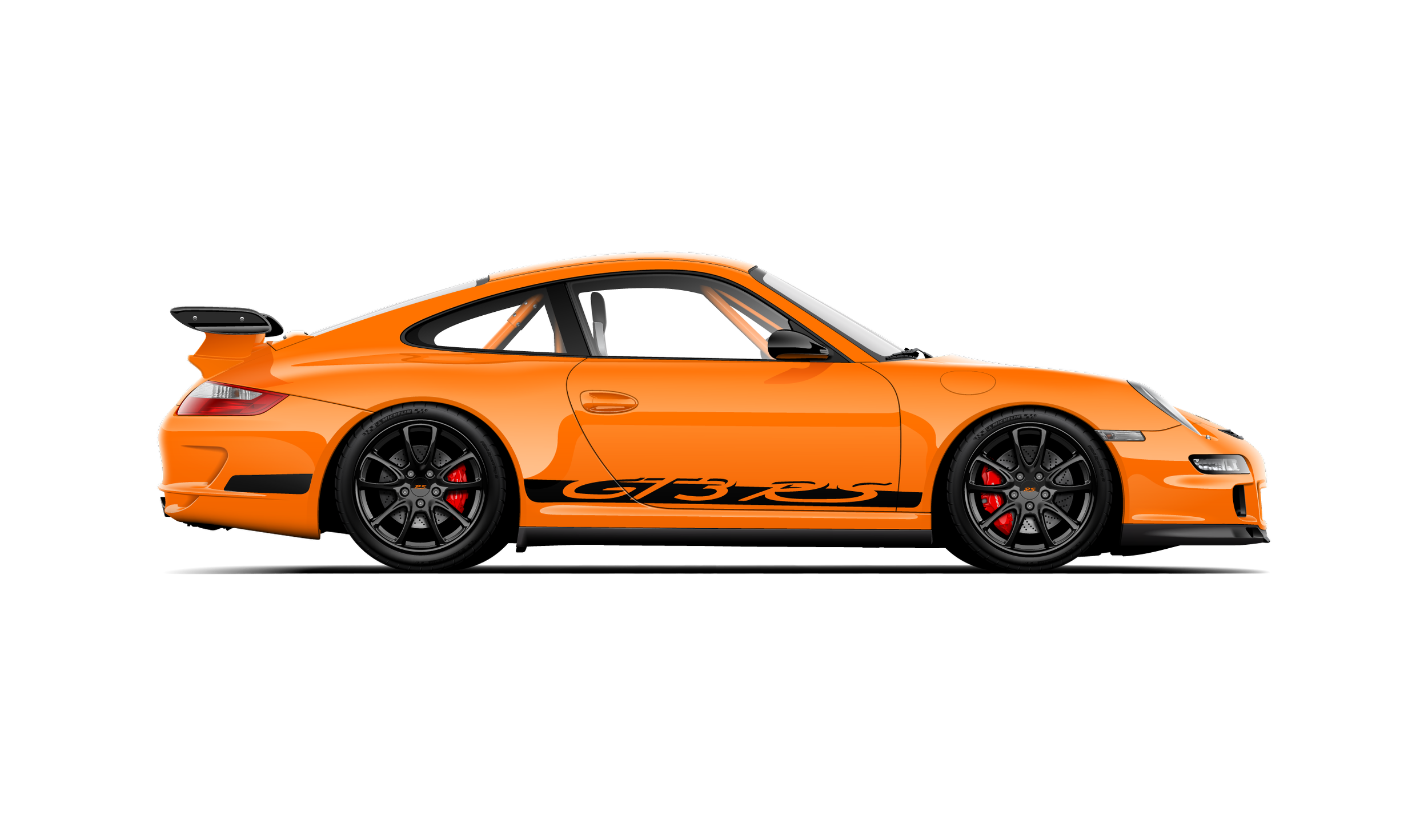 custom automotive digital artwork illustration side profile orange porsche 997.1 gt3 rs