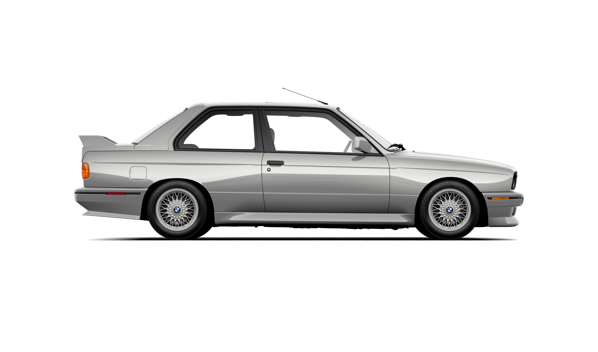 Salmon Silver BMW E30 M3 Custom side profile digital illustration artwork