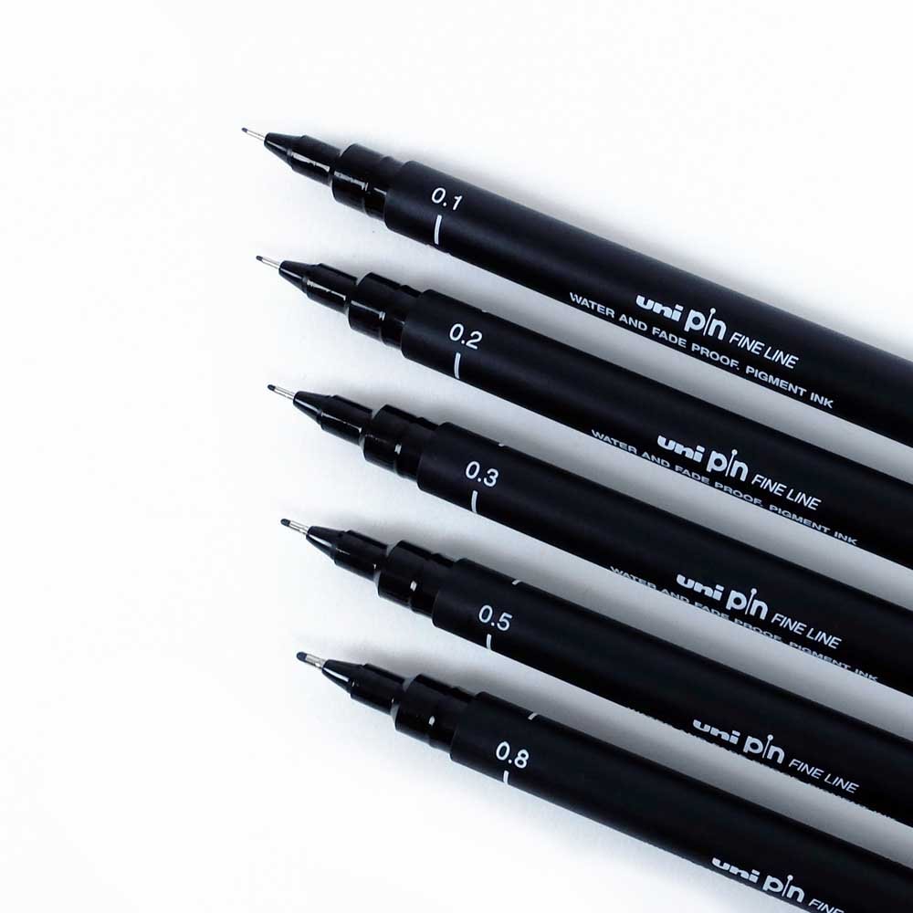 UniPin Fineliners pack of all 5 tips (0.1 0.2 0.3 0.5 0.8mm)