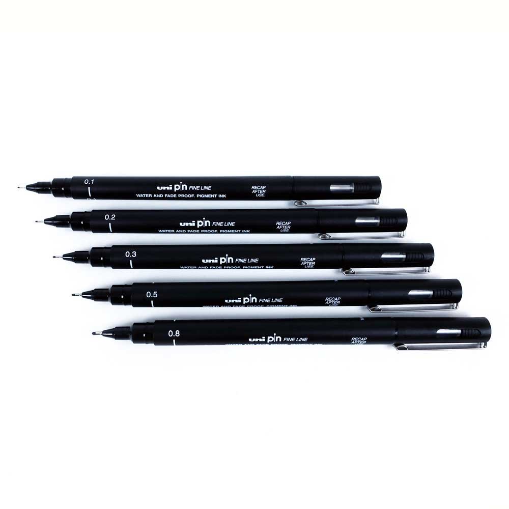 UniPin Fineliners pack of all 5 tips (0.1 0.2 0.3 0.5 0.8mm) (Prod_Id - DAPFLM)
