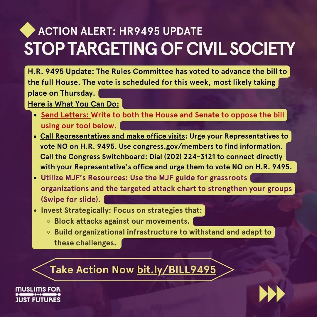 🚨 STOP TARGETING CIVIL SOCIETY 🚨
Take Action Now: bit.ly/BILL9495

📢 ACTION ALERT: HR 9495 UPDATE
H.R. 9495 has been advanced by the Rules Committee and is heading for a full House vote this week, likely on Thursday.

HERE&rsquo;S HOW YOU CAN TAKE