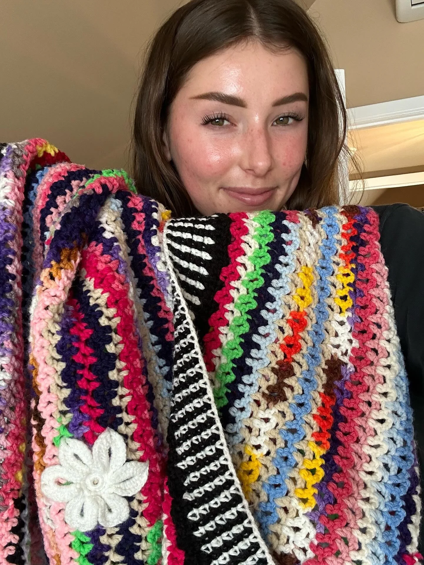 Carlyn grew up in the care of her grandmother, Berdina Bertha Lily, who always had a crochet project in her hands. When Berdina passed away twenty years ago, she left behind an unfinished blanket. Carlyn carried that project with her from Minnesota t