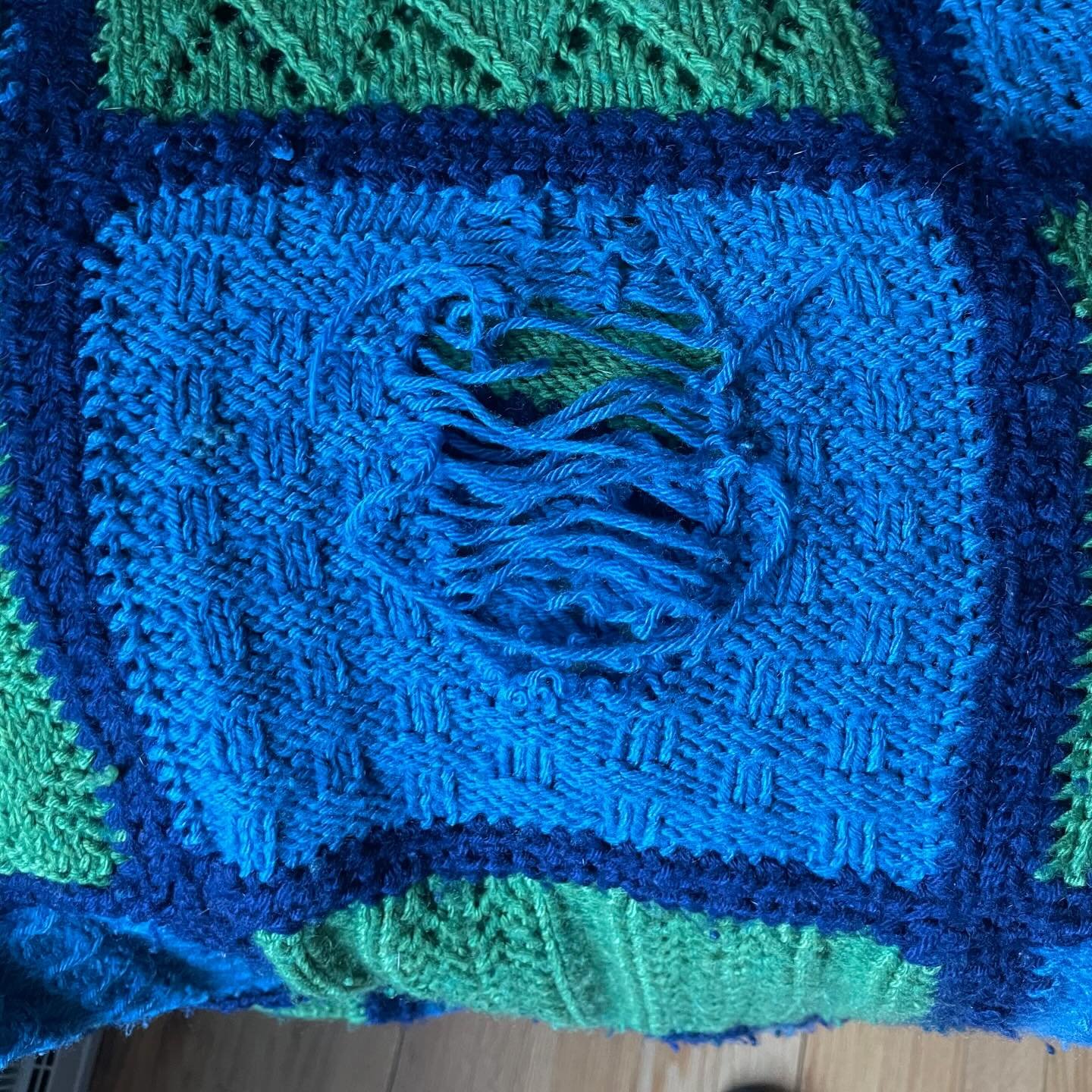 &ldquo;My mother made this blanket for me as a gift for my 21st birthday. I am now 73yrs old and wish to have it [mended] to someday pass on to one of my grandchildren.&rdquo; &mdash; Terri

This blanket was expertly mended by Loose Ends finisher, Me