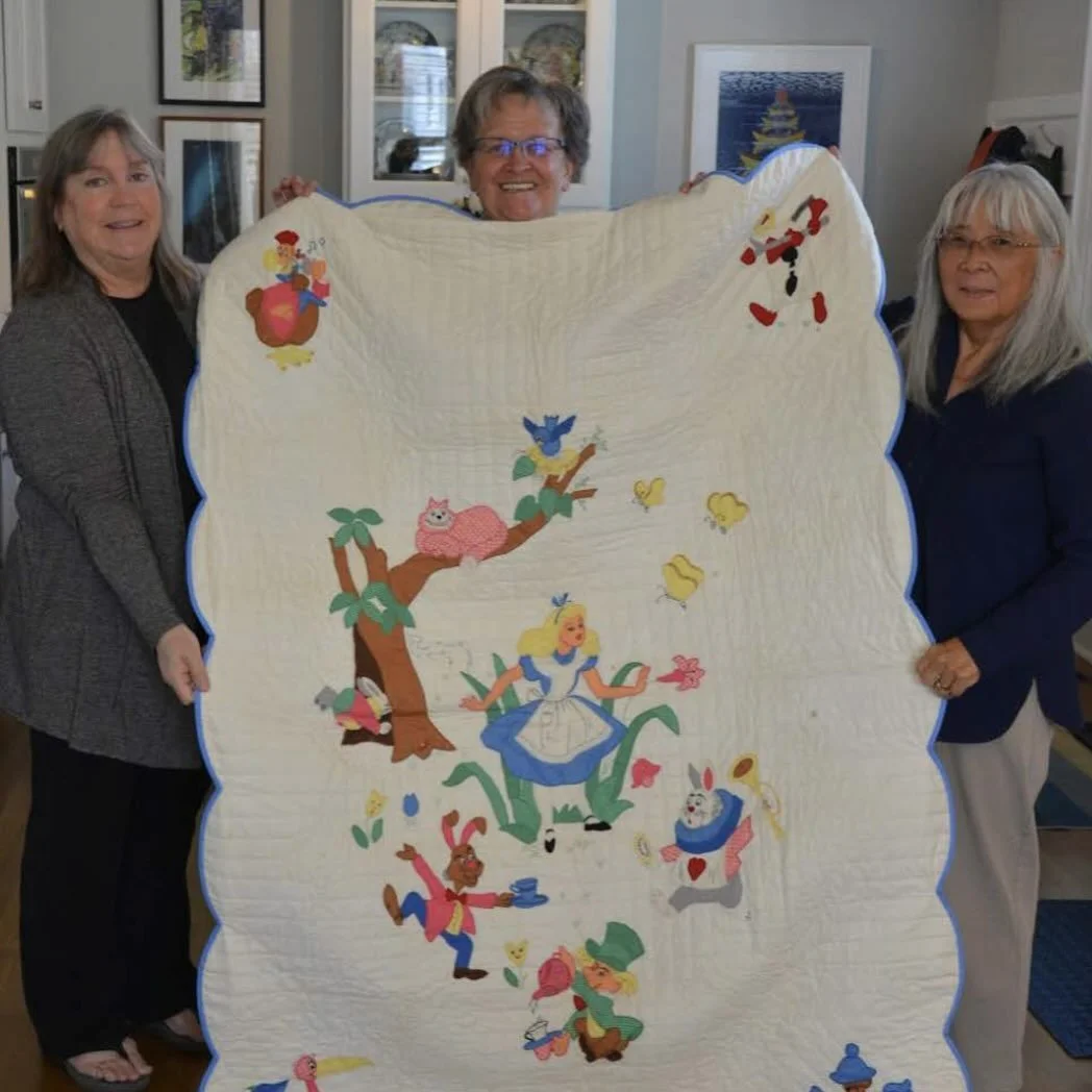 &ldquo;After my mom passed away in 2021, my sister and I found a few unfinished projects of hers in our family home. One of them was this Alice in Wonderland quilt top, which was nearly finished except for 3 corner applique figures. The quilt itself 