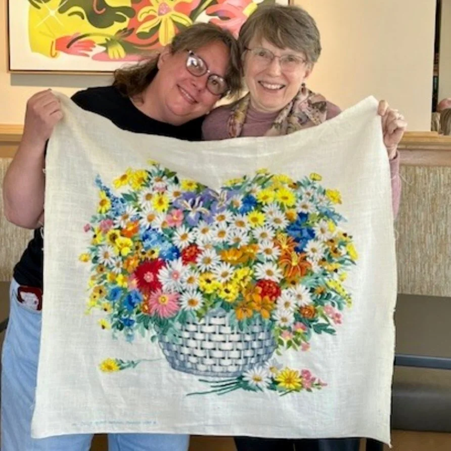 Amy&rsquo;s mom, Leila, made each of her daughters a similar crewel piece. Amy was the baby, and arthritis took Leila&rsquo;s ability to stitch before hers was finished. Linda, Loose Ends finisher, spent about 25 hours completing this for her. 

&ldq