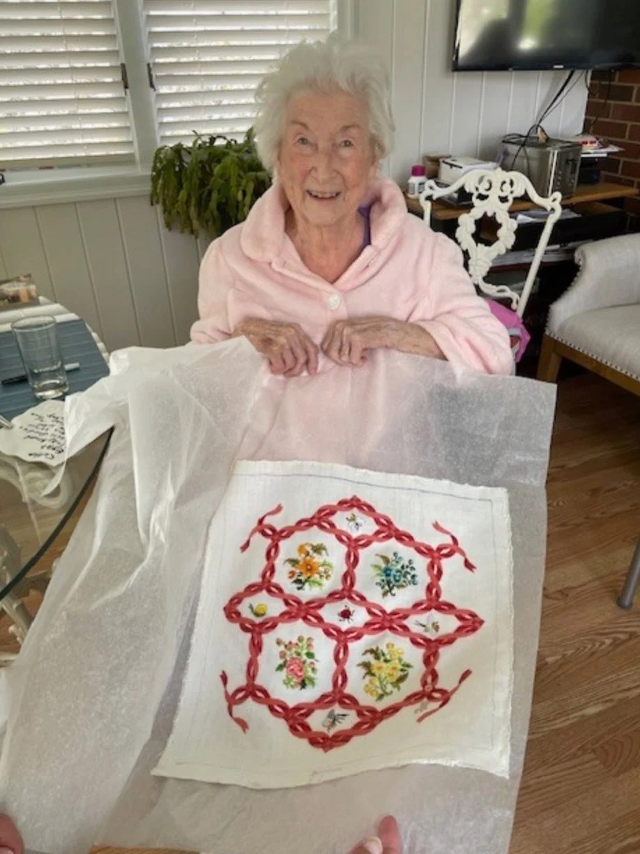 Betty submitted this project; it had been begun by her dear friend and neighbor, Barbara. Carrie (Loose Ends finisher) completed it and returned it to her. &ldquo;I was blown away by the finished product. It is more beautiful than I ever imagined. My