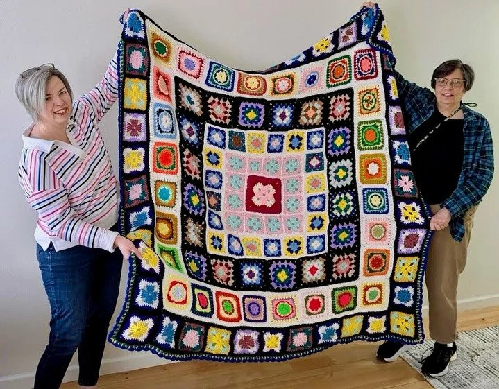 Faith submitted this blanket to Loose Ends on behalf of her friend Janice, whose mom Patricia had started it. &ldquo;Patricia was a nurse by trade and raised a large family. She loved being a grandmother. She was a talented woman who made Janice&rsqu