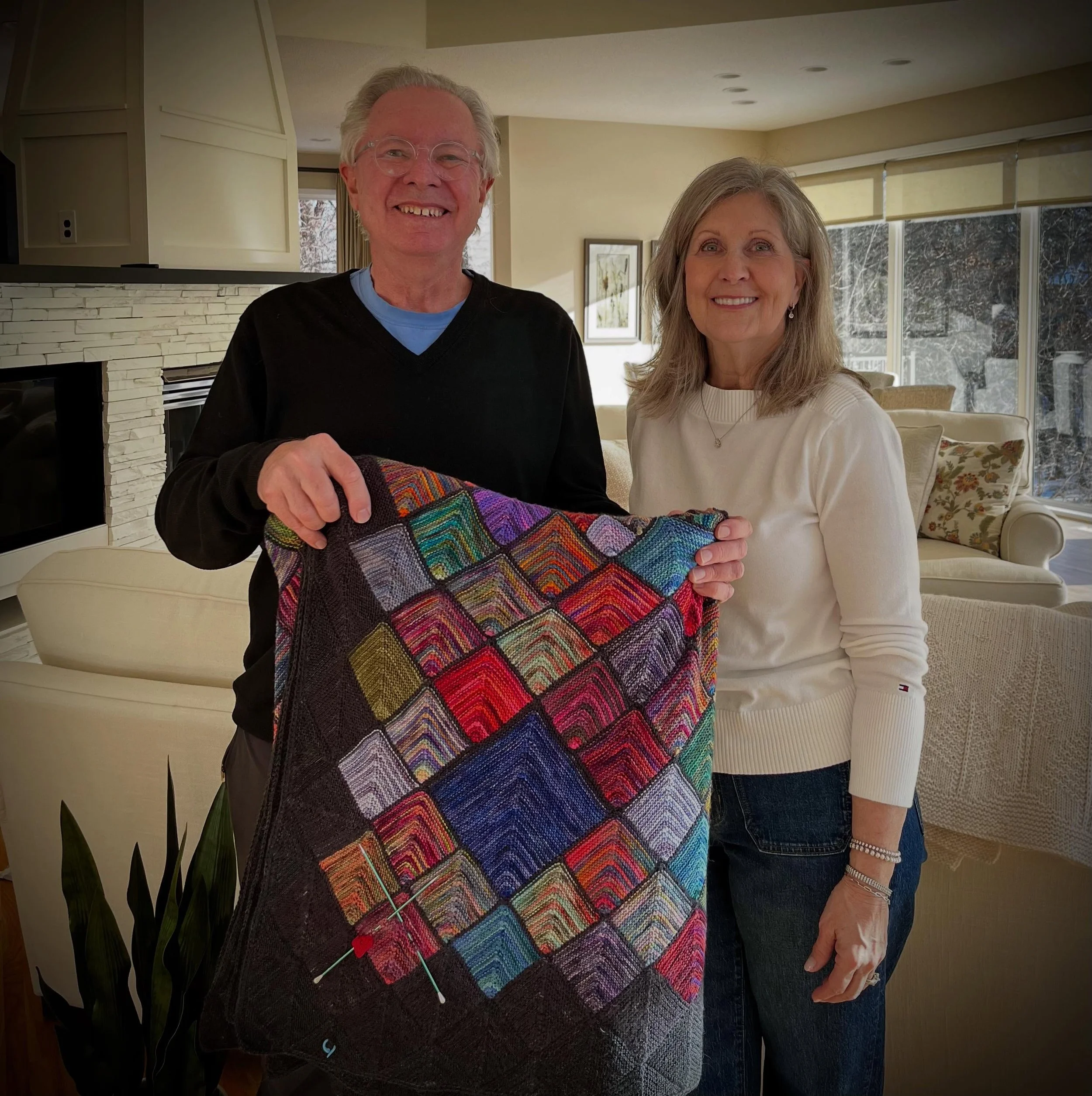 Kim was a creative spirit, both a graphic designer and an artist. She began making this blanket for her son, Nick, who later passed away. After Kim&rsquo;s own passing, a friend submitted the unfinished project to Loose Ends, in hopes that it could b