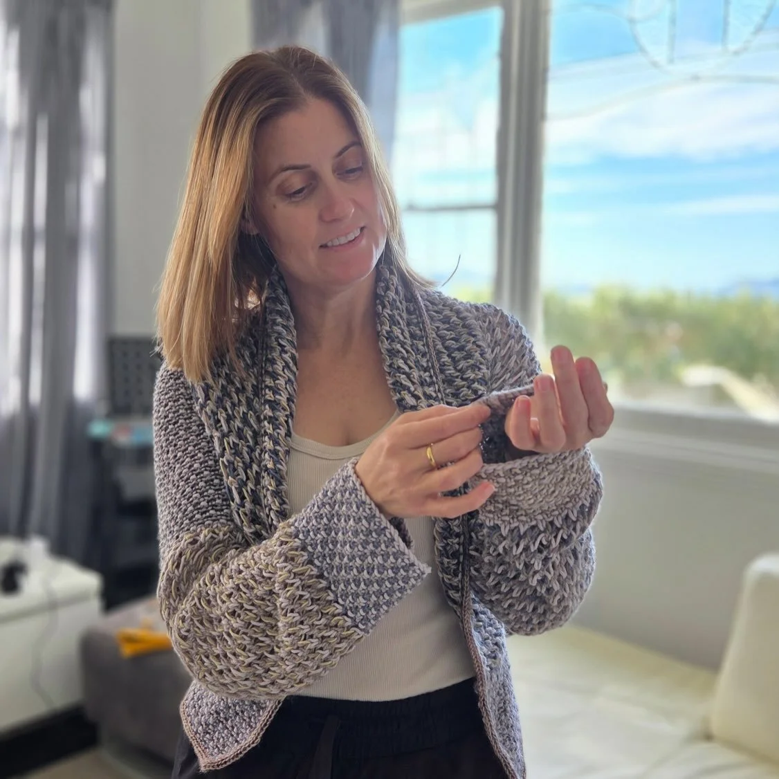 &ldquo;My Mum Carolyln was only 54 when she left us, she was keeping her mind busy knitting this for me when she was fighting cancer. She wasn&rsquo;t really a knitter, but remembered what her mum had taught her and persevered. I know she was really 