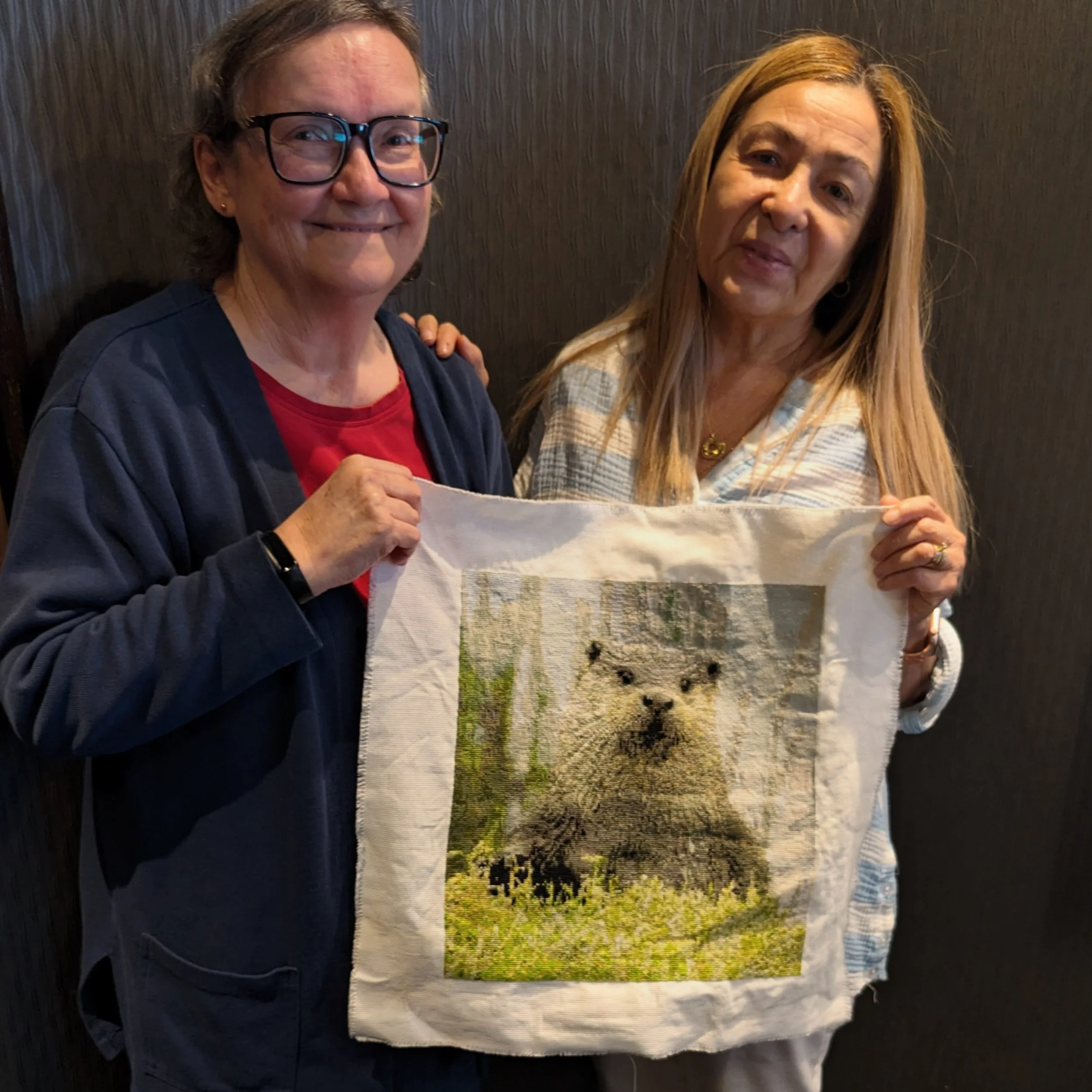 Marion has 2 grandchildren. She asked the youngest what he wanted her to make for him, and he responded, &ldquo;An otter.&rdquo; Although she began the project, macular degeneration prevents her from finishing it.

We were able to match the project t