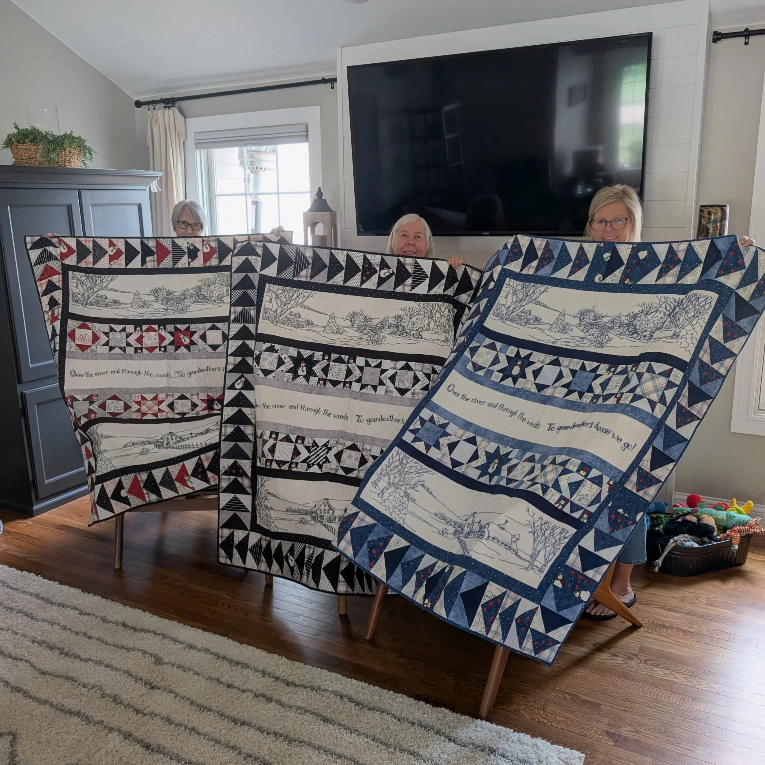 Beth&rsquo;s sister Kim was making four quilts (intended for their nephews) but only finished one of them before her death. Their third sister, Pam, and Beth, tried to finish the embroidered panels but were unable to. Since no one else in the family 