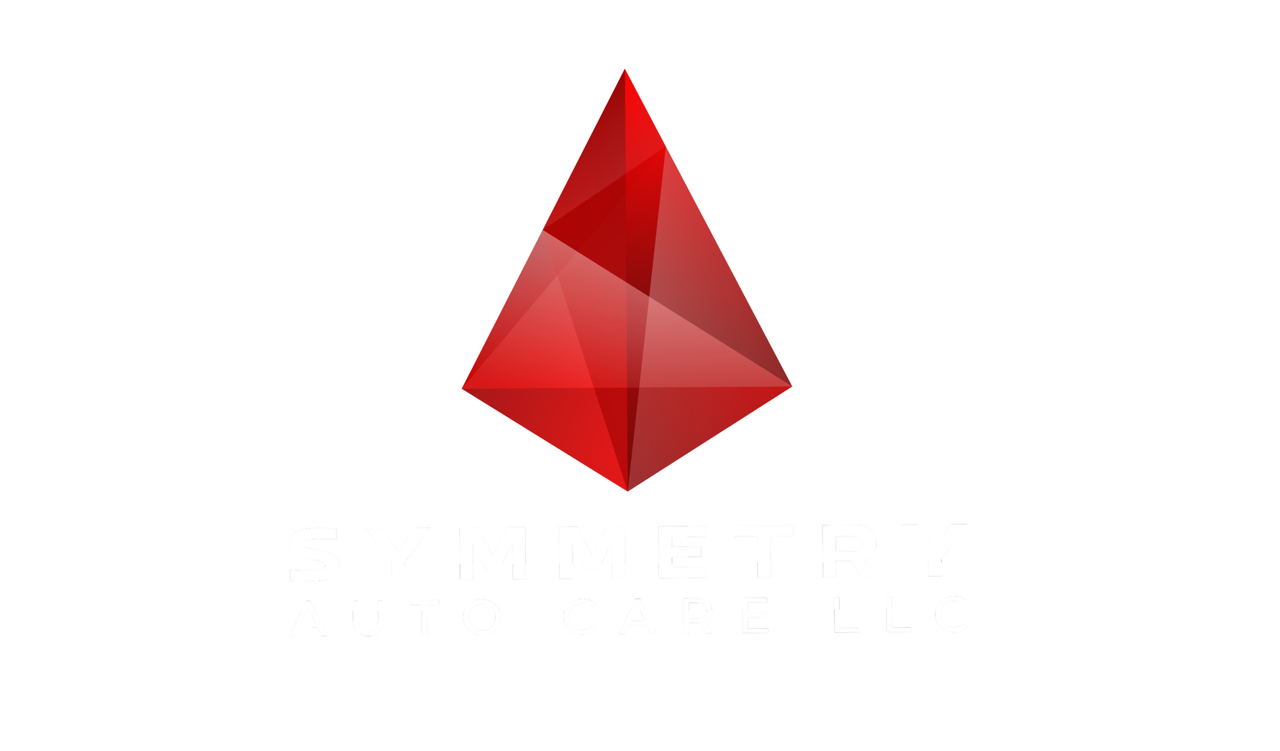 Red geometric diamond shape with the words 'SYMMETRY AUTO CARE LLC' in black and white text below.