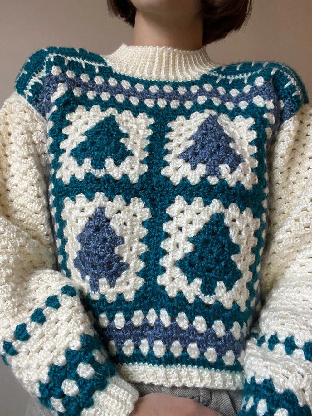 Snowed In Pullover: Christmas Granny Square Sweater — Just The Worsted |  Modern Crochet Patterns | Free Tunisian Crochet and Crochet Patterns