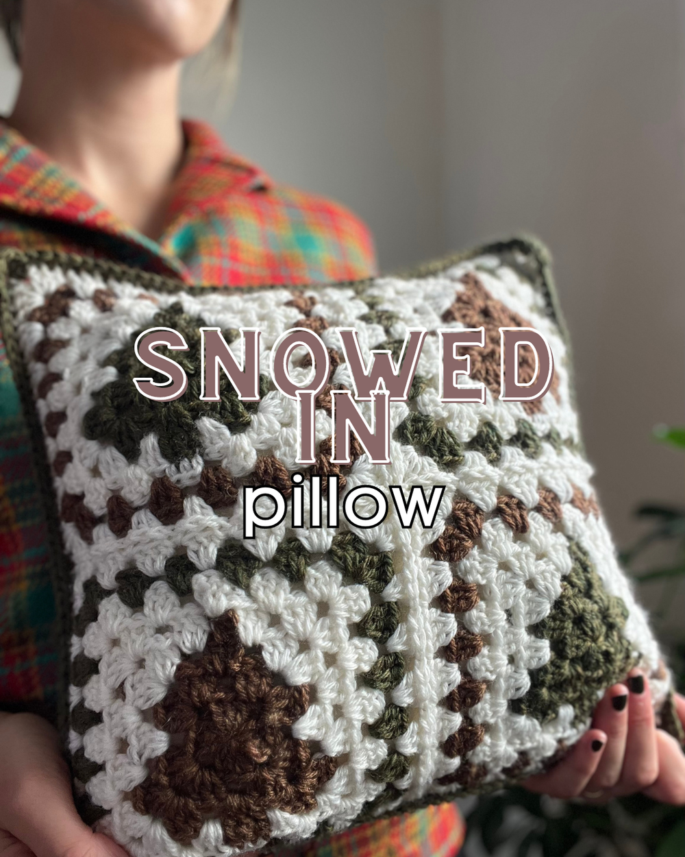 Snowed In Pillow: Crochet Granny Square Christmas Pillow PDF