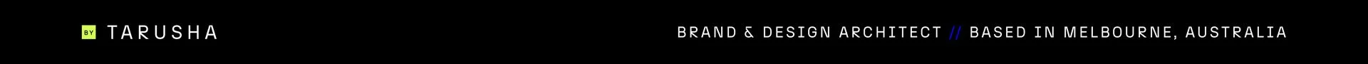 Tarsha brand and design architect logo with black background and white text, based in Melbourne, Australia.