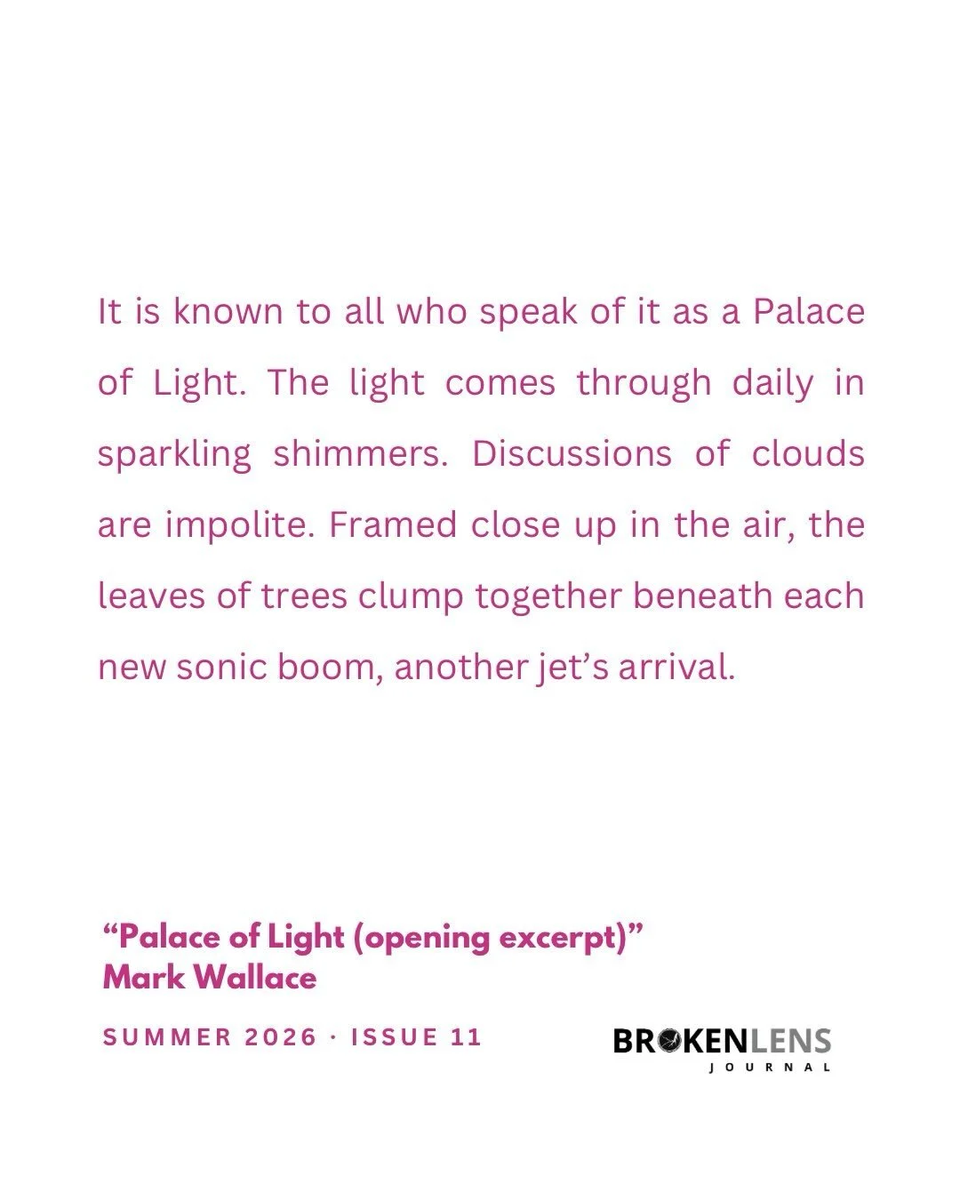 Read &amp; listen to the opening excerpt of &ldquo;Palace of Light&rdquo;&rdquo; by Mark Wallace from our latest issue at the link in our bio.

Mark Wallace is the author of more than 20 books and chapbooks of poetry, fiction, and essays. Selections 