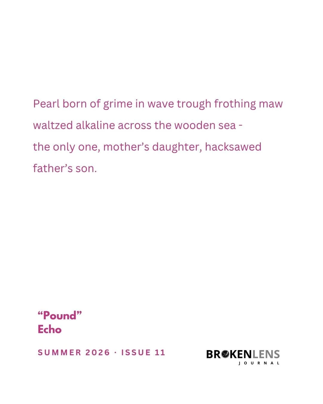 &ldquo;An aggregate body without organs / wants a revelation, brand new, for free&rdquo;

Read &amp; listen to &ldquo;Pound&rdquo; by Echo from our latest issue at the link in our bio.

Echo spends 60 hours weekly making children understand why they 
