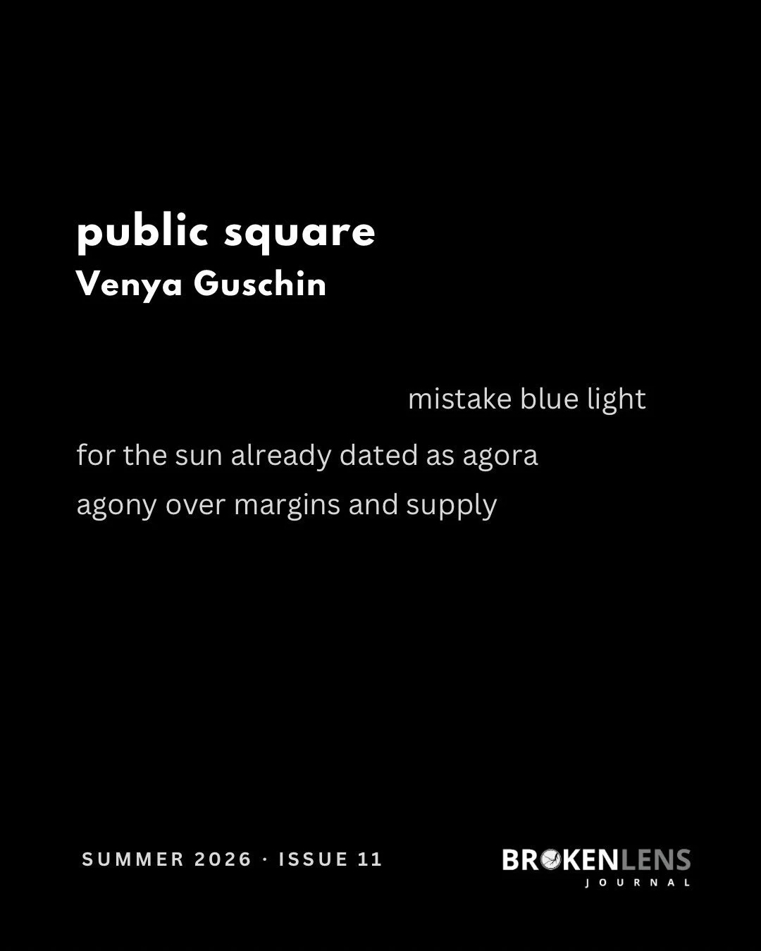 Read &amp; listen to &ldquo;public square&rdquo;&rdquo; by Venya Guschin from our latest issue at the link in our bio.

Venya Gushchin is a poet, translator, and assistant professor of Slavic Languages and Literatures at the University of Southern Ca
