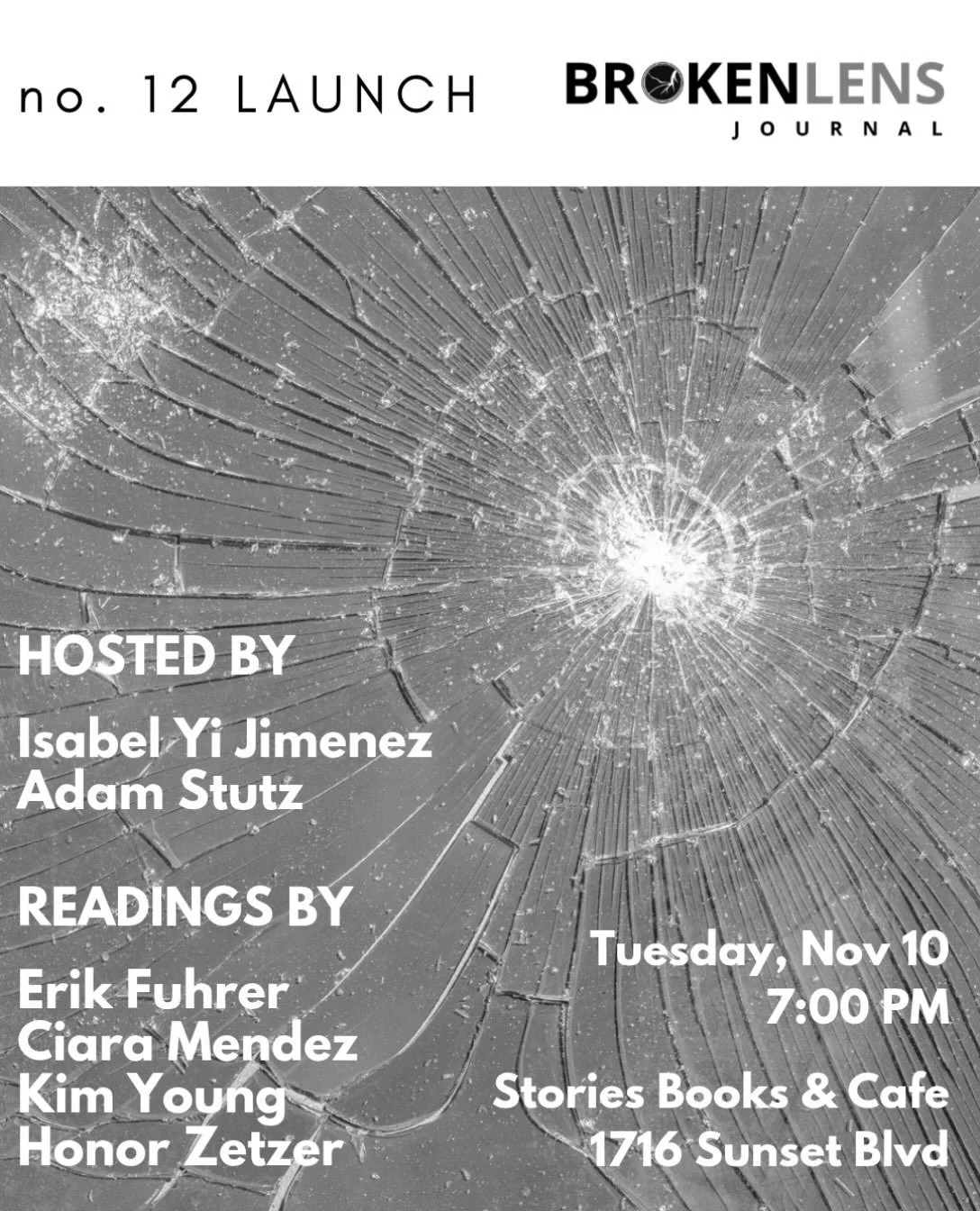 We&rsquo;re celebrating the release of Issue 12 at Stories! Come join @stutzwrites, @pheather07, and @isabelyijimenez along with a line-up not to be missed.

Featuring readings by:
@erikjfuhrer 
@ci.chica 
@_kim_young_ 
Honor Zetzer

Tuesday, Novembe