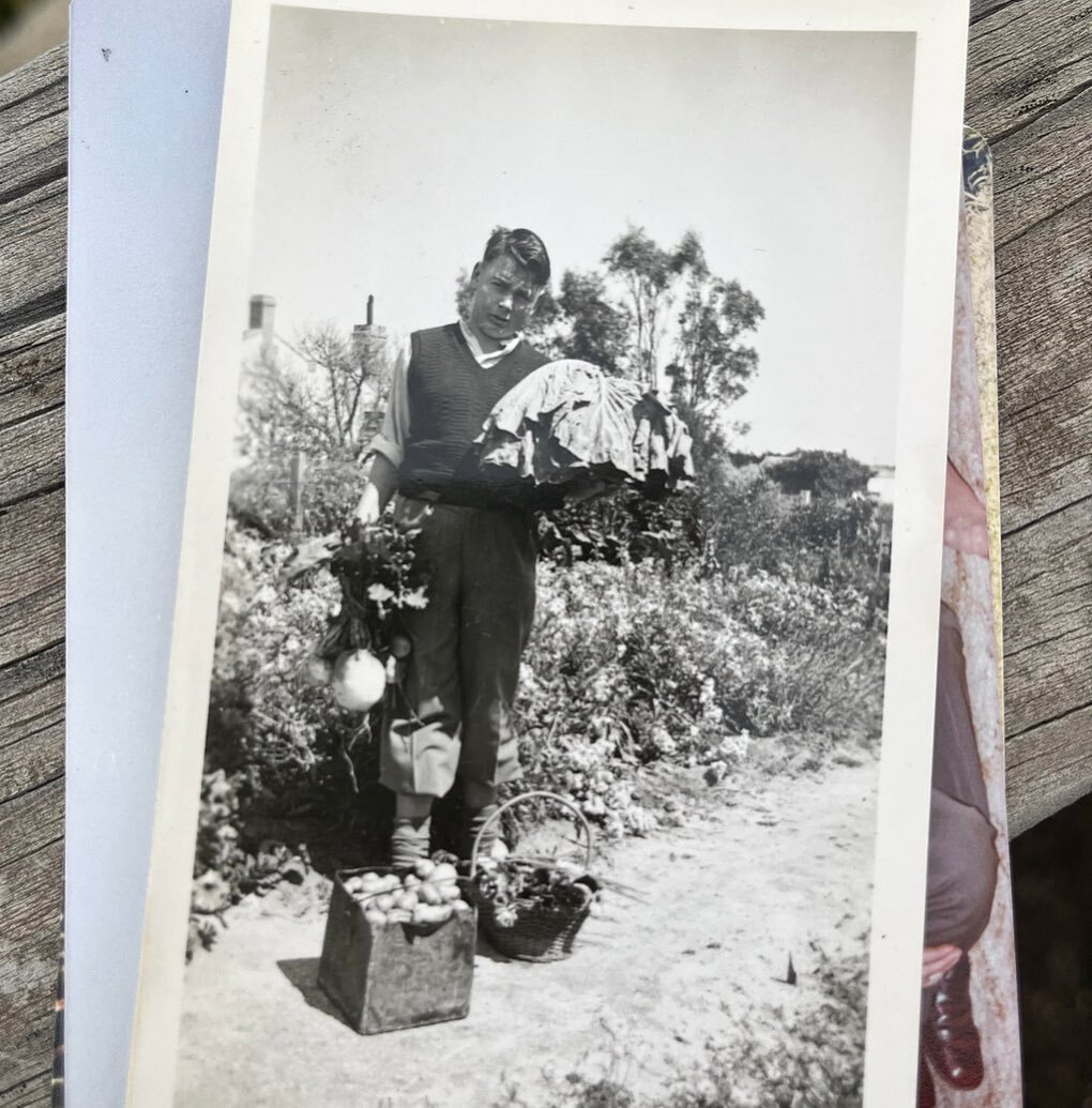 A photo of my papa aged 14 holding the vegetables he and his family had grown in their vegetable garden. The love of growing vegetables was then passed onto my father who has passed it along to myself and my siblings. My papa died a few years ago now