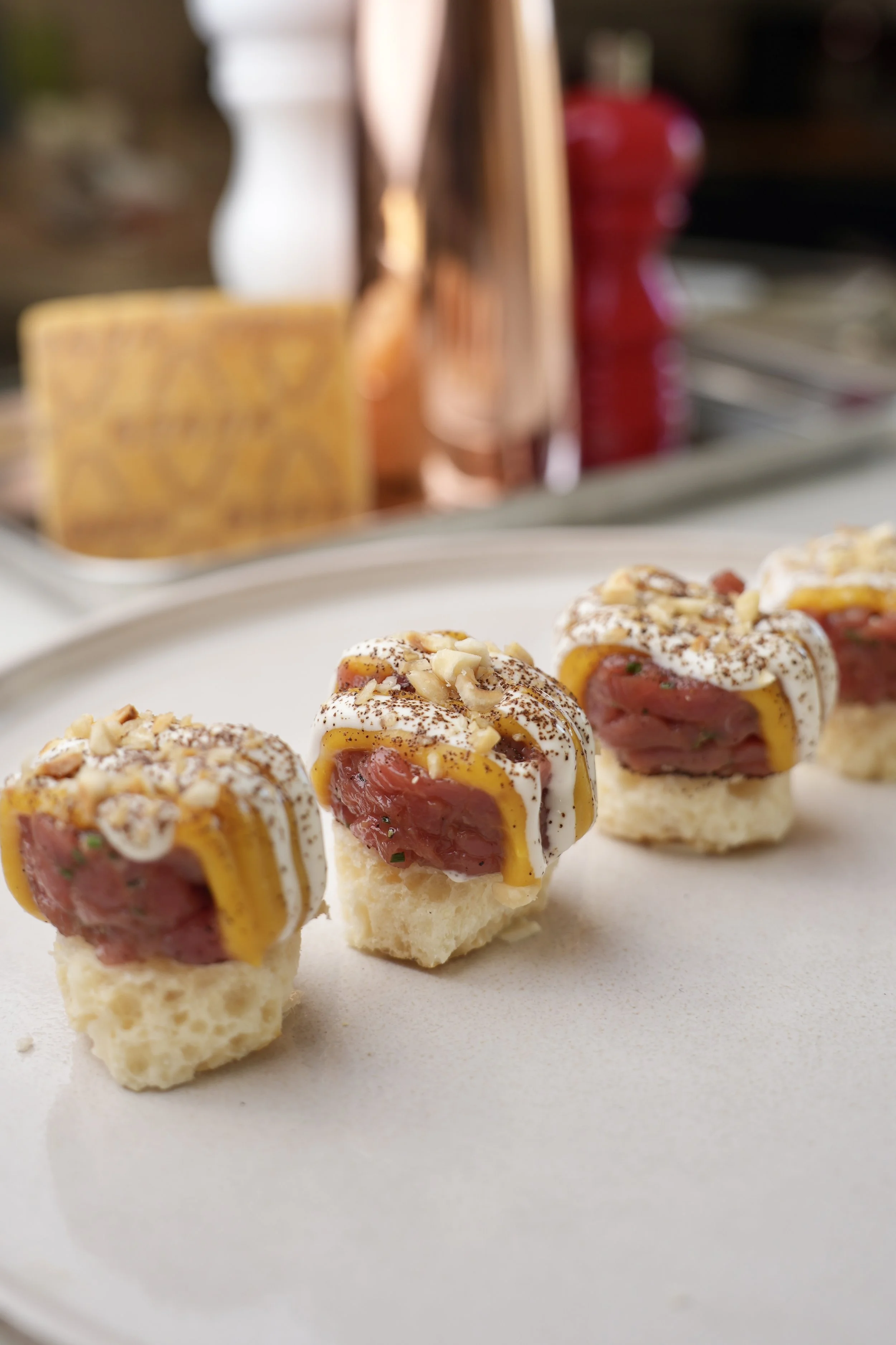 Beef Tartar with pumpkin, coffee, Grana Padano & hazelnuts