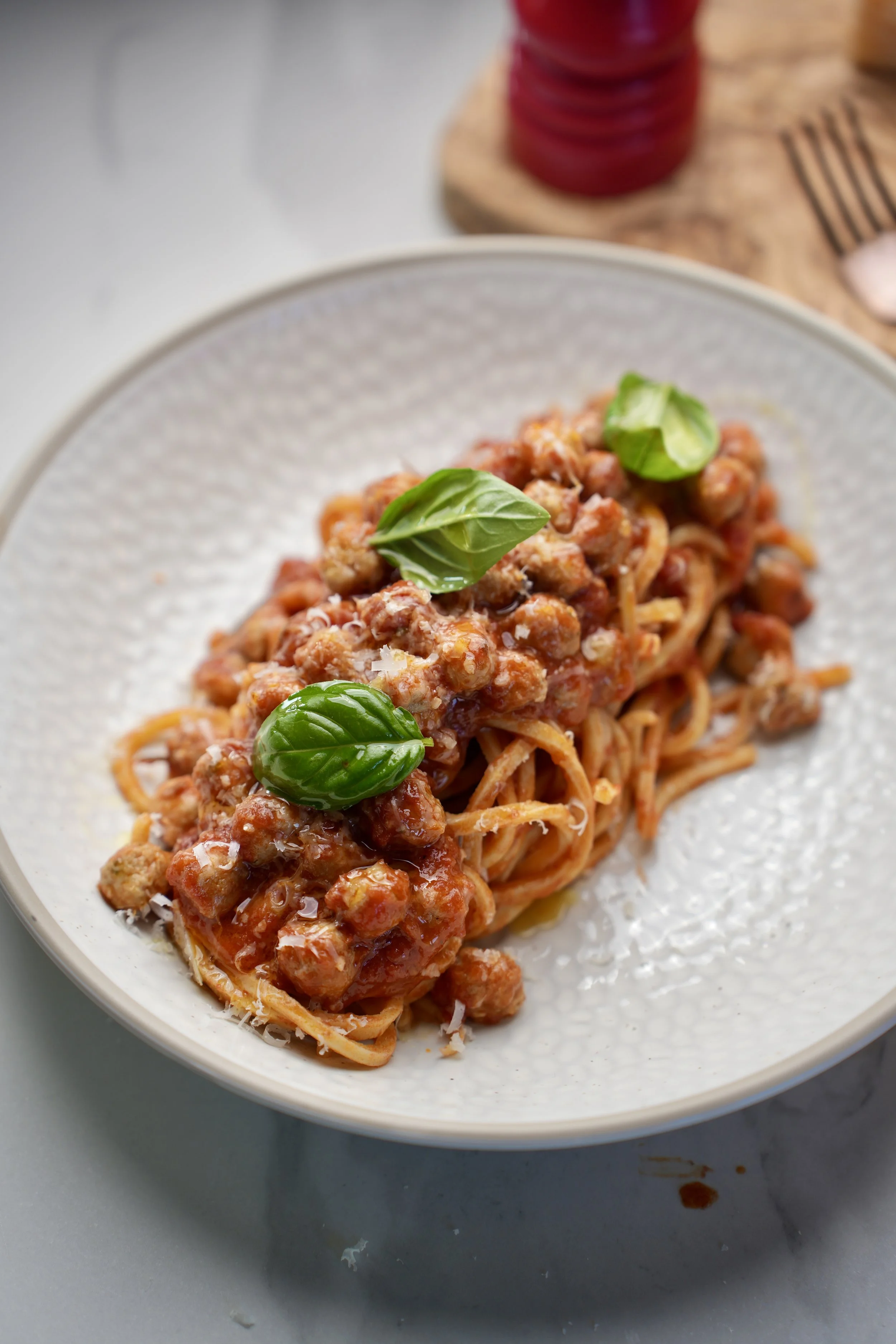 spaghetti with mini meatballs