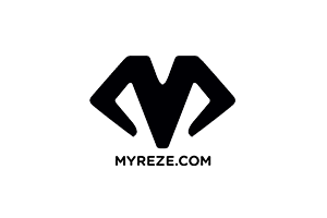 Logo med to stiliserte bokstaver M som danner en symbol, med teksten MYREZE.COM under.