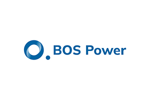 Logo av BOS Power med blå sirkel og teksten 'BOS Power'