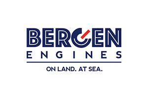 Bergen Engines-logo med teksten 'On land. At sea.'