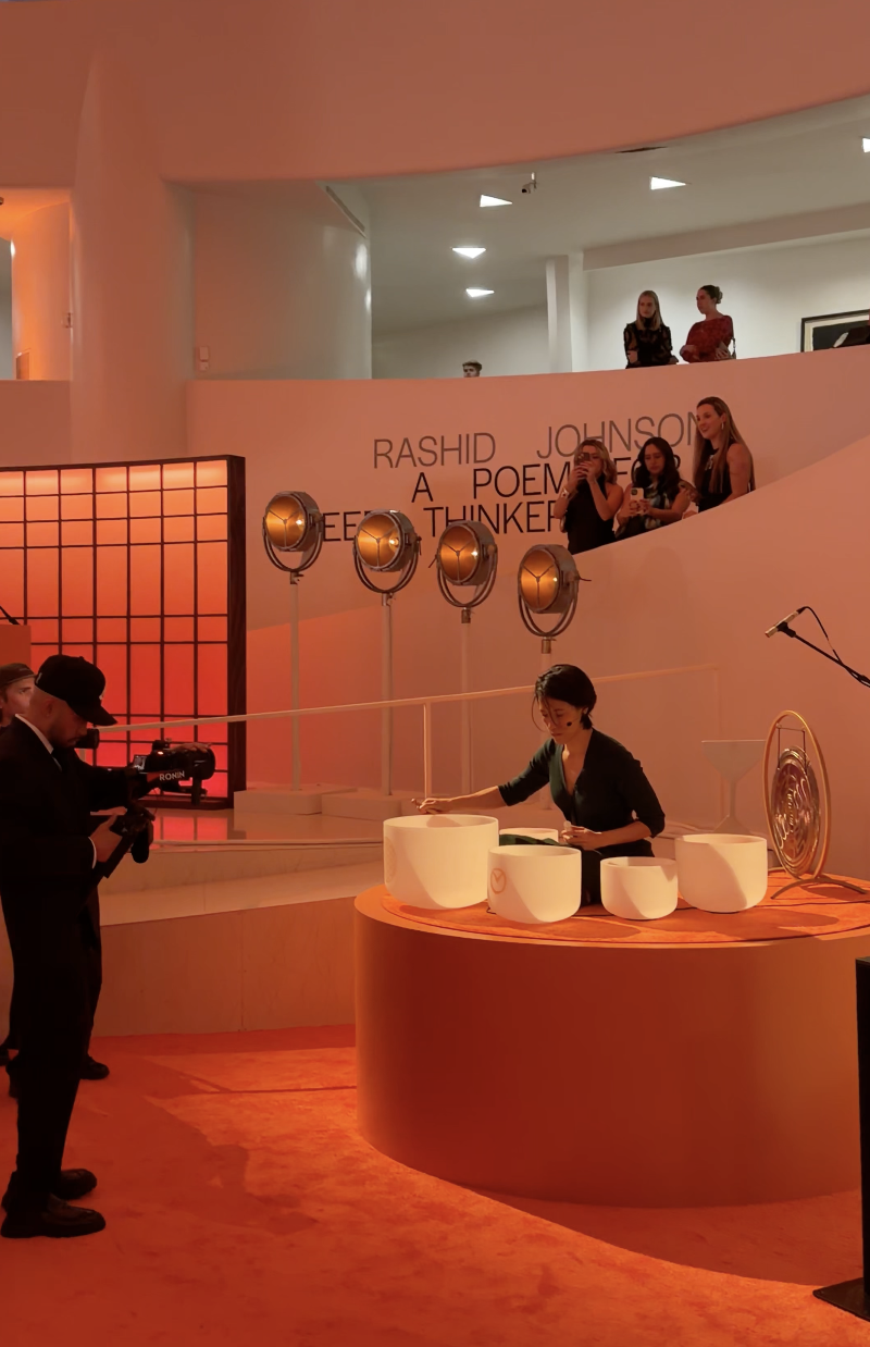 Natalie Chan performing a public sound ceremony in the Guggenheim rotunda — Soundawn NYC