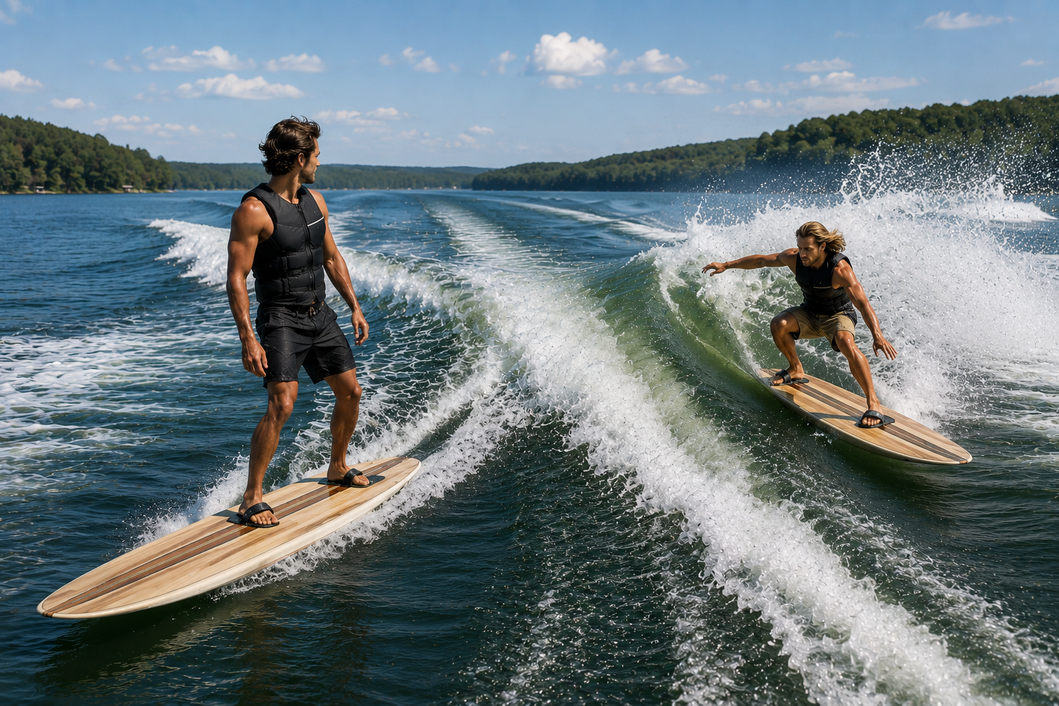 Another image of Lakeboard riders enjoying a speedboat's wake. | September '26