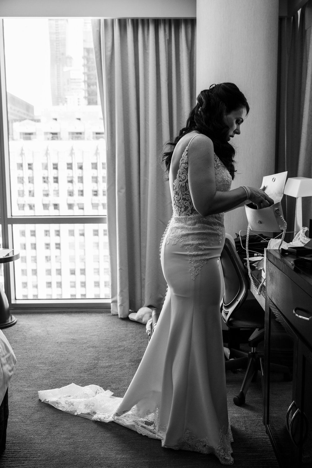 Alex Maldonado Photography | Chicago Wedding Photographer | candid photojournalistic black and white bride getting ready.jpg