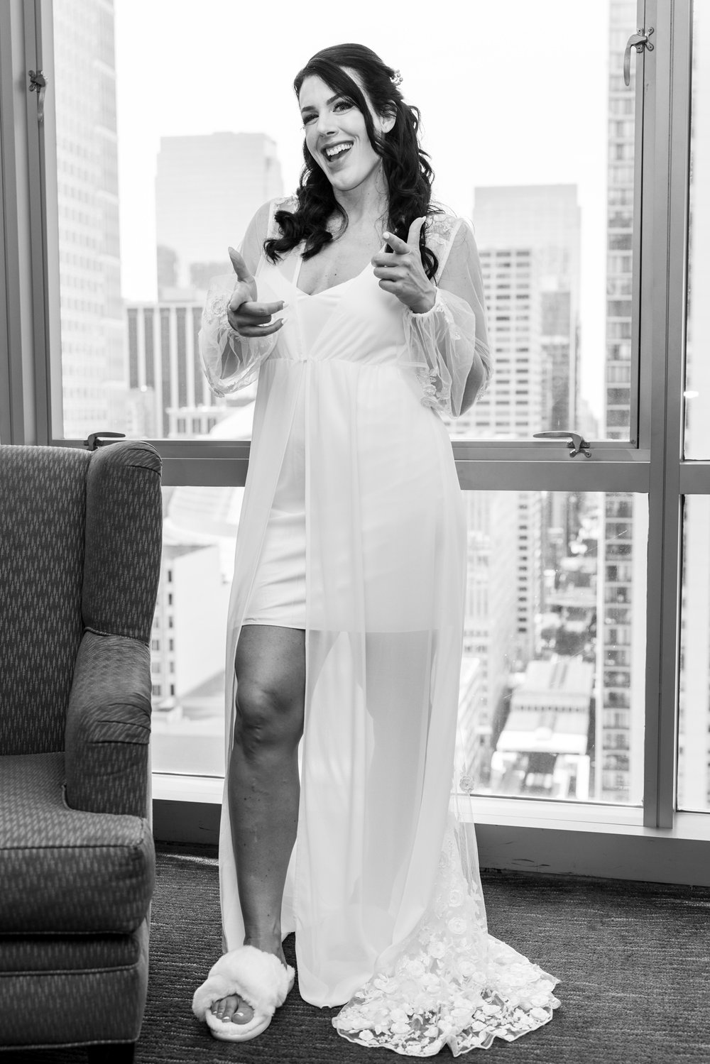 Alex Maldonado Photography | Chicago Wedding Photographer | -bride getting ready at the wit black and white fun portrait.jpg