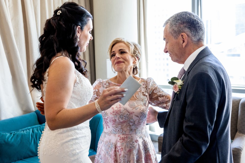 Alex Maldonado Photography | Chicago Wedding Photographer | -first look with inlaws at thewit hotel gift exchange.jpg