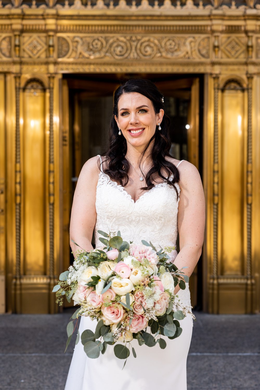 Alex Maldonado Photography | Chicago Wedding Photographer | bride portrait wrigley building gold trim.jpg